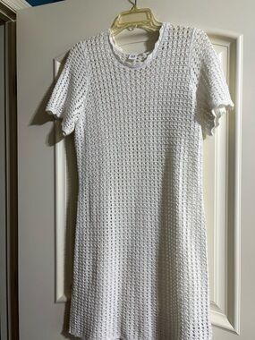 GAP White Crochet Short Dress with Short Sleeves